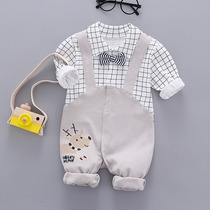 Baby jumpsuit spring and autumn thin long sleeve male baby 100-day-old dress cotton gentleman Korean version of climbing clothes
