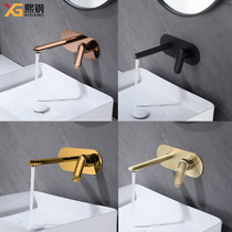 Nordic black full copper in wall type hot and cold tap toilet washbasin concealed wall out tap idea