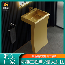 Xi steel golden 304 stainless steel washbasin integrated column type washbasin hotel floor type washbasin