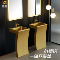 Golden column type washbasin outdoor washbasin integrated floor-type patio Minjuku bar stainless steel column basin