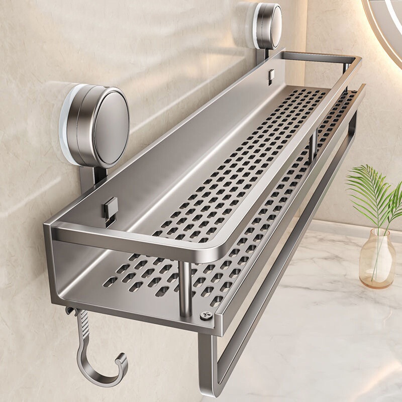 German-Style Suction Cup Storage Rack for Bathroom, No-Drill Wall-Mounted Washbasin Carbon Steel Storage Rack