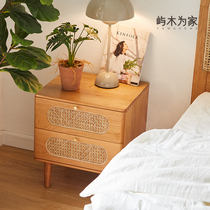  Island wood for home Nordic and Japanese full solid wood rattan bedside table Modern light luxury bedroom cherry wood storage side cabinet