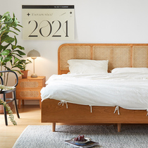 Island wood for home Nordic cherry wood full solid wood bed Double bed Japanese rattan bed Modern simple master bedroom 1 8 meters