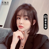 Wig Short hair female summer full head cover type real hair Full true natural fake hair bobble wig set real hair
