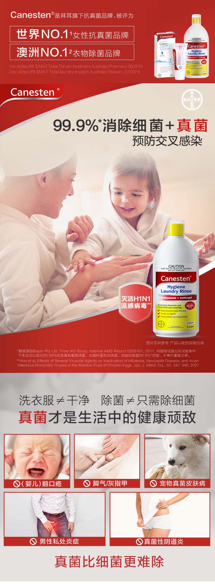 澳洲 拜耳 Canesten 凯妮汀 衣物除菌液 1L 图1