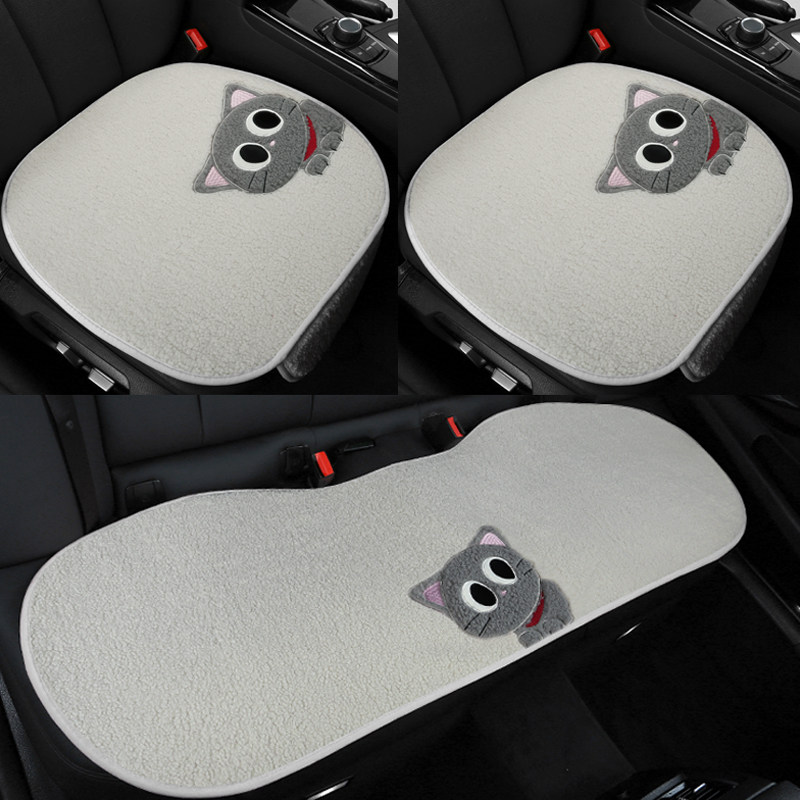 Car seat cushion Winter three-piece set single piece no backrest car mat cute women cartoon white short plush cushion seat cushion