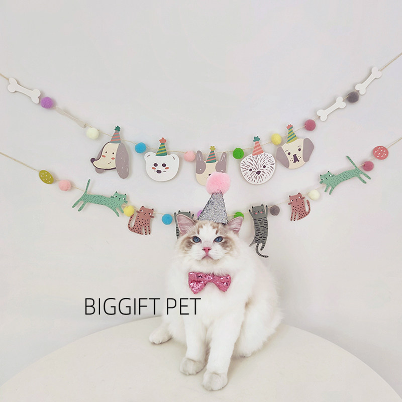 BIGGIFT PET ~ cat pooch Birthday Party Laqi Flow Su Decorated Pet Wall Arrangement Background Props-Taobao