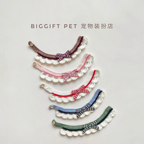 Hand Woven Pet Kitten Butterfly Knot Neckline Kitty Cute Scarf to decorate the dog neck ring wool button