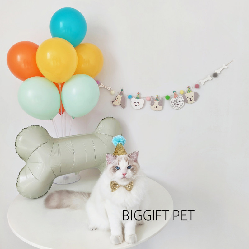 BIGGIFT PET ~in birthday arrangement of dog bone shape balloon drawing color flag photo decoration