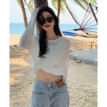 Long sleeve t-shirt womens thin sunscreen blouse 2021 New Autumn white loose long base shirt ins