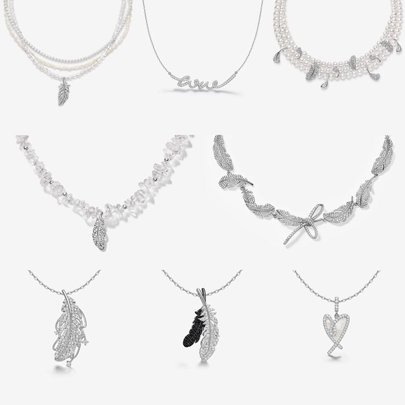 [New Product] He Fang Original Brilliant Twin Wings Necklace Flying Feather White Moonlight Crystal Feather Clavicle Chain Gift