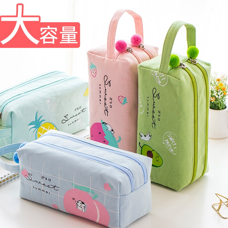 Pen Bag 2021 New Pop Canvas Hand Double Deck Cartoon Oversize Fairy Maiden primary and middle school Han edition pencil case