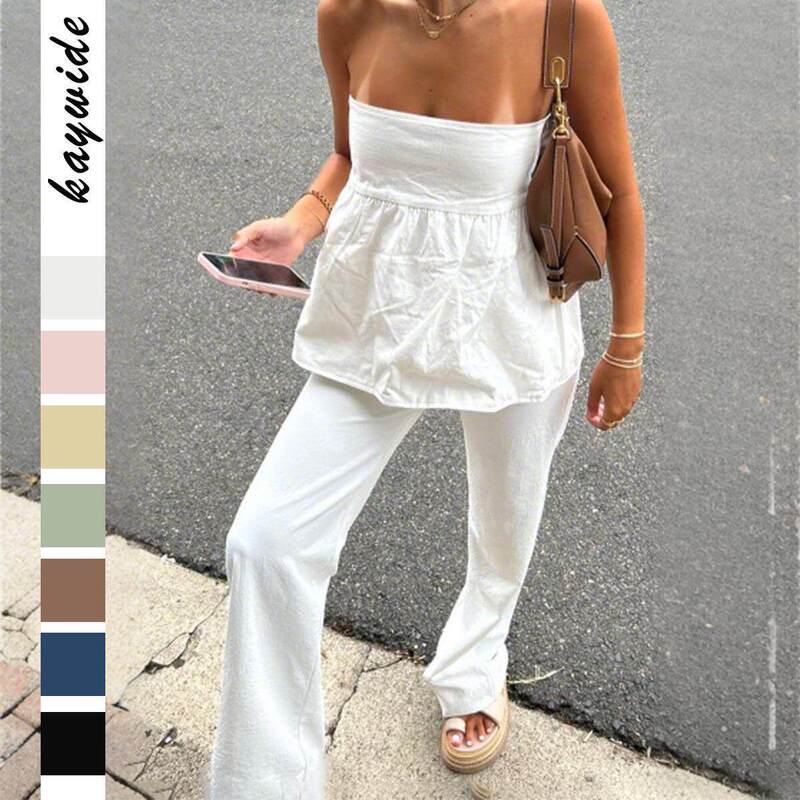 Di Yun European and American Casual Vacation Tube Top and Straight-Leg Pants Set Women's Clothing 2025 Autumn and Winter Amazon Independent Site
