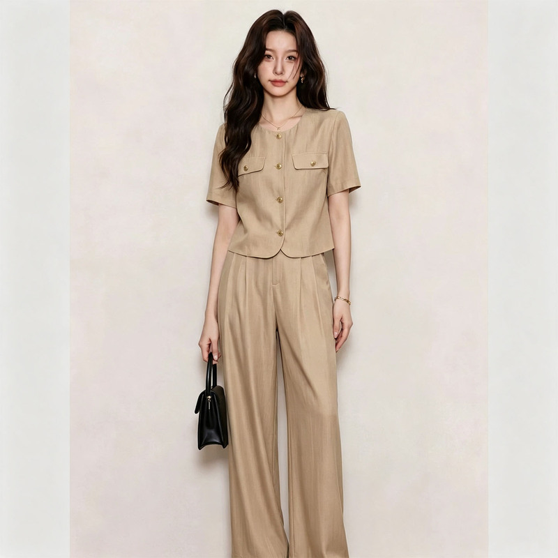 2026 Commuting Chic Short-Sleeve Blazer and Wide-Leg Pants Set Summer Age-Reducing High-Waisted Slimming Fashion Two-Piece Women's Outfit 2026 Commuting Chic Short-Sleeve Blazer and Wide-Leg Pants Set Summer Age-Reducing High-Waisted Slimming Fashion Two-Piece Women's Outfit