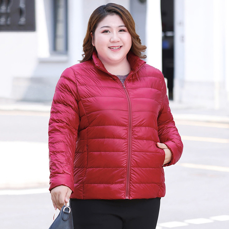 Winter Plus-Size Lightweight down Jacket for Middle-Aged Women, Plus-Size, Slimming, Warm, Stand-Up Collar Coat 100kg