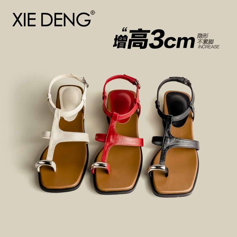 "Shedeng" Casual Roman Sandals for Women 2026 Summer New Style T-Strap Thong Low Heel Comfortable Outdoor Wear Square Toe