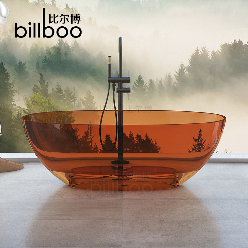 Billbo Transparent Bathtub for Home Use in Small Apartments, Colorful Resin Crystal Bathtub, Oval-Shaped Freestanding Integrated Bathtub