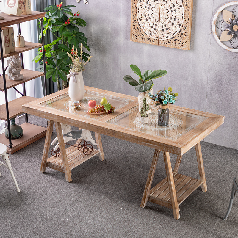 American Country Tea Table Rectangular Table Retroit Table Desk Iron Chair Casual Club