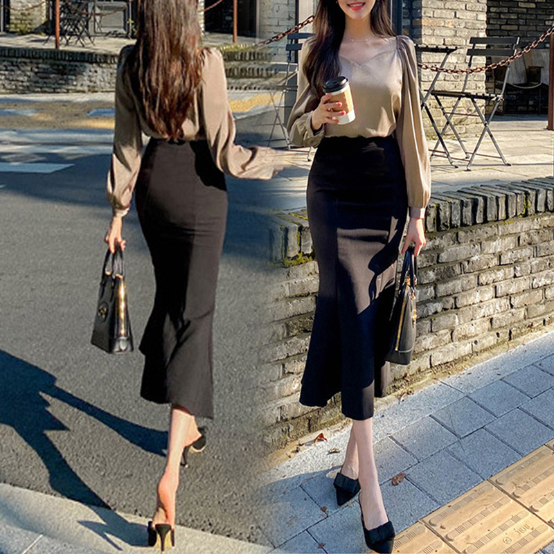 High-Waisted Slimming Hip-Hugging Skirt, Elegant Summer Versatile Fishtail Skirt, Women's Summer Mid-Length Professional Skirt