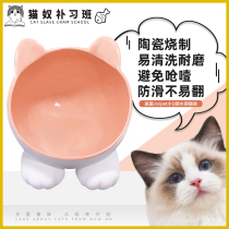 American Vipipet Small Q Bowl Water Bowl Cat Bowl Ceramic Flat Face Cat Inclined Bowl Teddy Dog Bowl Cat Food Basin Water Basin