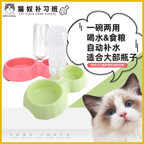 With Drinking Water Outlet Round Plastic Pet Double Bowl Dog Cat Eating Drinking Water One Bowl double with dog Bowl Rice Basin Cat Food Basin