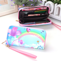 Day Series Trend Cartoon Cute Printed Rainbow Unicorn Animated pu girl child long style hand zipped purse