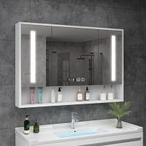 Smart bathroom mirror cabinet Solid wood with light Bathroom storage storage mirror cabinet Integrated wall-mounted with shelf mirror