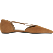 TOTEME Womens Shoes Tan Cowhide Round Toe T-Strap Flats