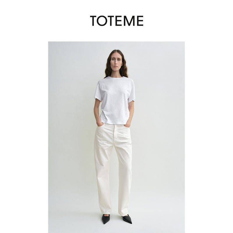 Toteme Women's Off-White Cotton Mid-Rise Straight-Leg Jeans with Twisted Seam Stitching and Full Length