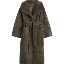 TOTEME Womens Cement Green Teddy Velvet Shearling Lambskin Lace-Up Coat