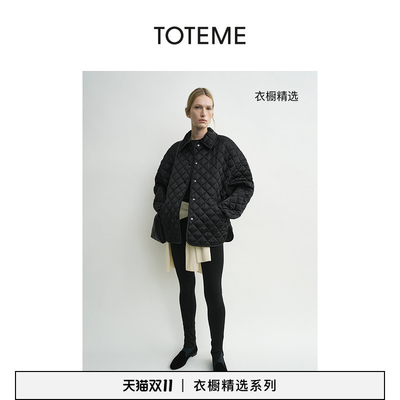 Toteme Women's Black Collared Quilted Loose-Fitting Drop-Shoulder Quilted Jacket