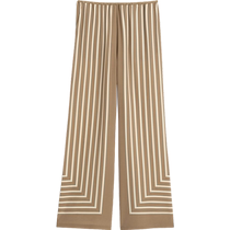 TOTEME Womens Camel White Letter Logo Mulberry Silk Loose Pants