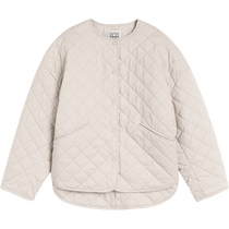 TOTEME Womens Pebble Gray Diamond Texture Loose Round Neck Quilted Jacket