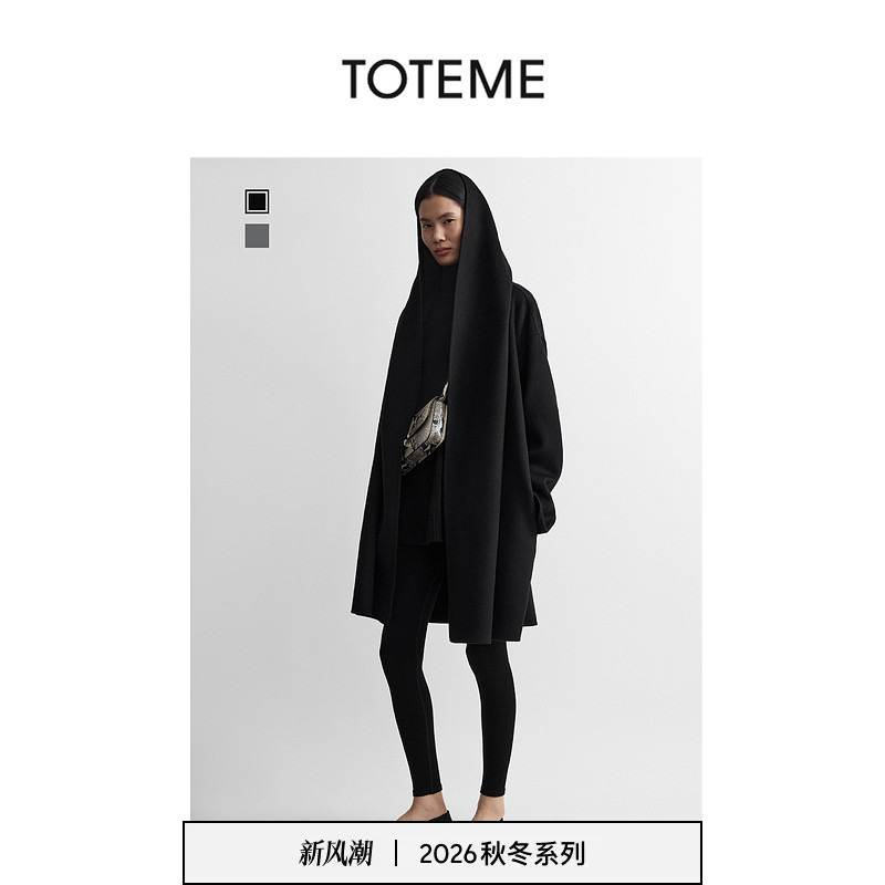 Toteme Women's Clothing 26 Autumn and Winter New Style Wool Loose Silhouette Hooded Long Coat Jacket