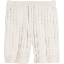 (Summer Discount)TOTEME Womens White Soft Cable Knit Elastic Drawstring Casual Shorts