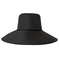 (Summer Discount)TOTEME Womens Black Silk Stripe Embroidered Wide Brim Sun Hat