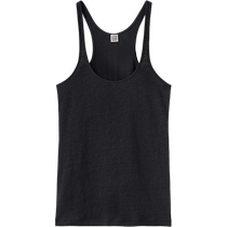 (Summer Discount)TOTEME Womens Black Low Round Neck Ribbed Vest with Top