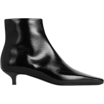 TOTEME Womens Shoes Black Cat Heel Calfskin Pointed Toe Square Patent Leather Short Boots and Ankle Boots