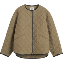 (Summer Discount)TOTEME Womens Swamp Green Diamond Texture Loose Round Neck Quilted Jacket