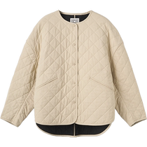 TOTEME Womens Light Hay Color Diamond Texture Loose Round Neck Quilted Jacket