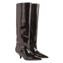 TOTEME womens shoes glossy textured leather slim fit knee-high pointed toe boots