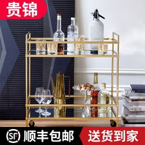 Nordic Mobile Shelve Iron Art Golden Dining Car Steelmaking Home Trolley Restaurant Upscale Wine Water Car Tea Buffet