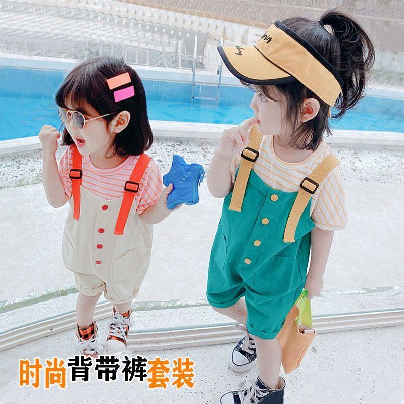Girls summer suit 2020 summer new baby girl foreign style children's clothing children's baby bag pants two-piece set tide
