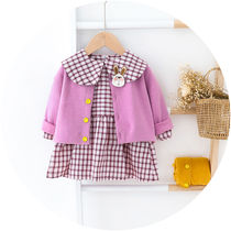 Female baby Autumn dress 2020 foreign air button coat little princess skirt set 6-9 months baby 1-3 years old half clothes