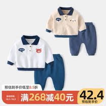 Baby set 1-8 years old spring and autumn baby handsome sweatsuit foreign sportswear two-piece cotton new college style