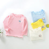 Autumn New Girls 0-6 long sleeve T-shirt childrens bottomed wooden ear candy color top lace men and women Baby