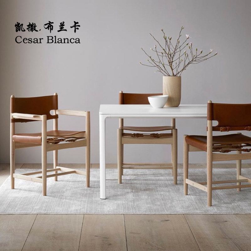 Caesar Branca Spanish dining chair solid wood saddle leather designer Middle Ages Silent Wind Dining Room Hotel Tennis Red Chair