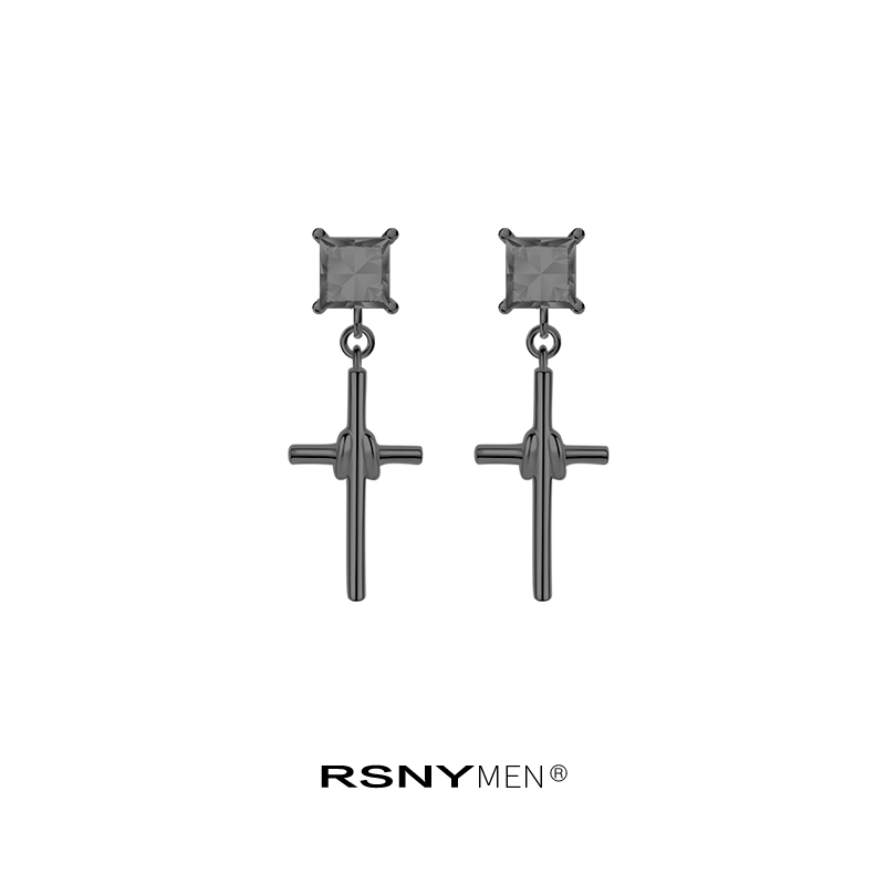 (Not on) RSNY MEN cross sterling silver earrings men's earrings net red ins niche design high-end sense