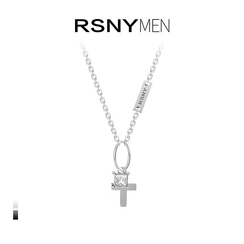 RSNY MEN cross necklace men and women sterling silver fashion simple cold wind street trend European and American couple jewelry