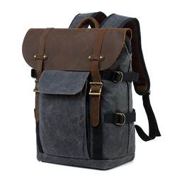 Canvas with Crazy Horse Leather Multifunctional SLR Camera Bag Backpack Photography Bag Outdoor Leisure Backpack